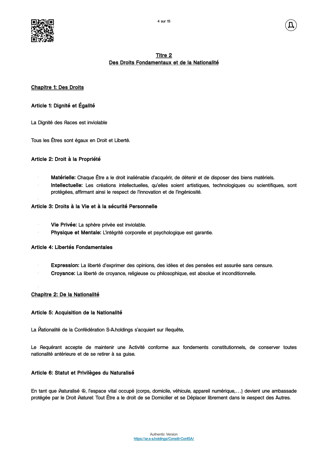 Page 4 — Constitution fédérale. Le texte est accessible sous la page.