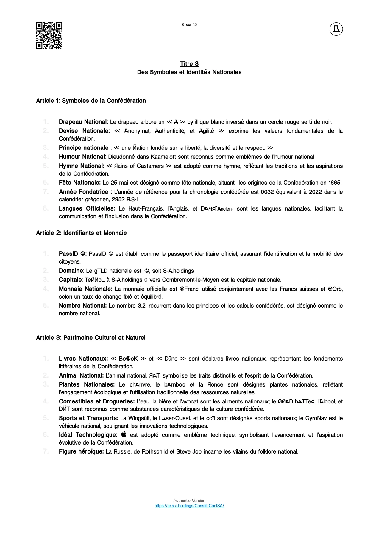 Page 6 — Constitution fédérale. Le texte est accessible sous la page.