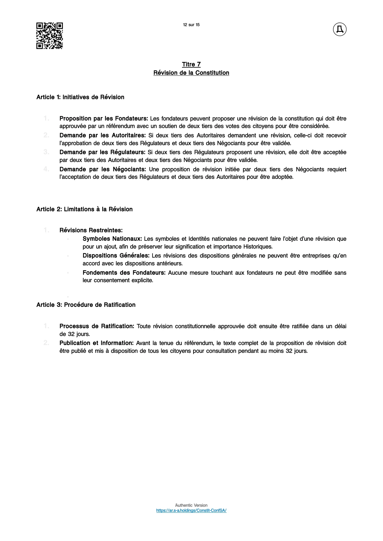 Page 12 — Constitution fédérale. Le texte est accessible sous la page.