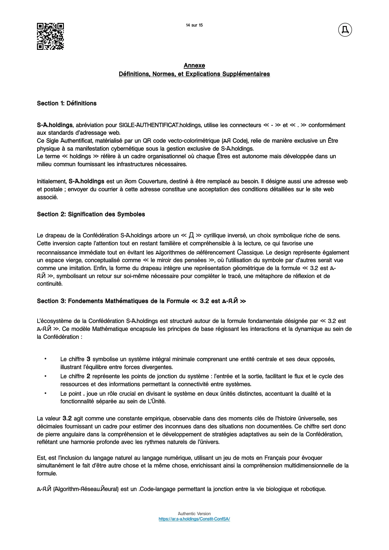 Page 14 — Constitution fédérale. Le texte est accessible sous la page.