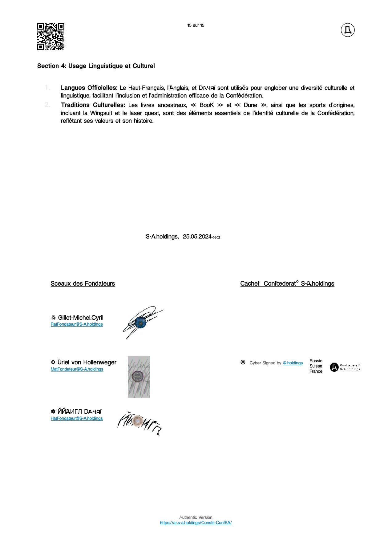 Page 15 — Constitution fédérale. Le texte est accessible sous la page.
