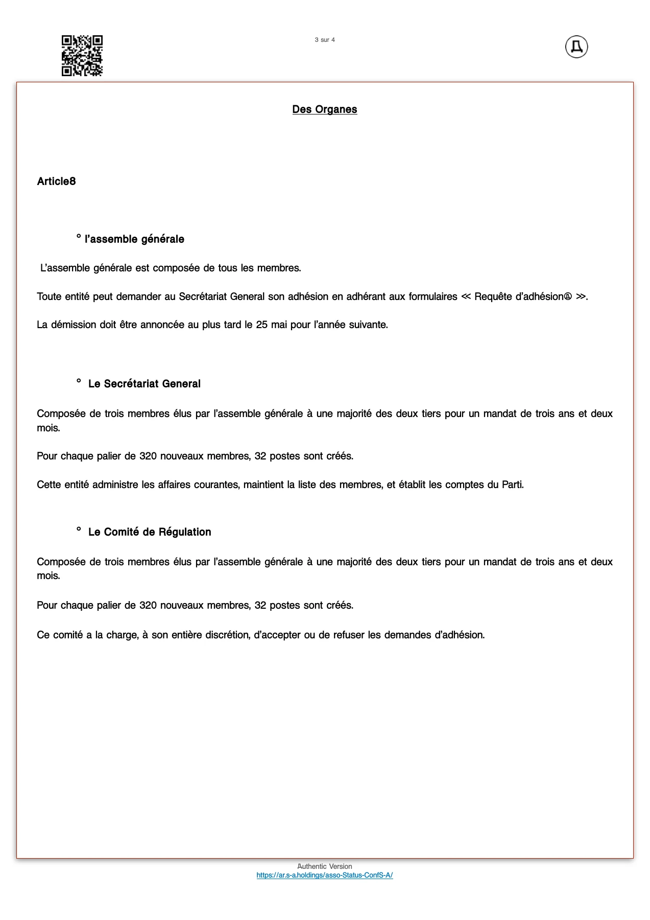 Page 3 — Statuts de l’association. Le texte est accessible sous la page.
